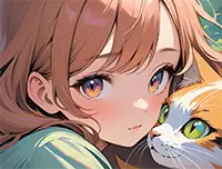 blurry anime girl with a cat image